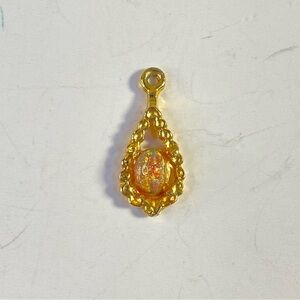 Vintage Goldtone Iridescent Glass Teardrop Pendant